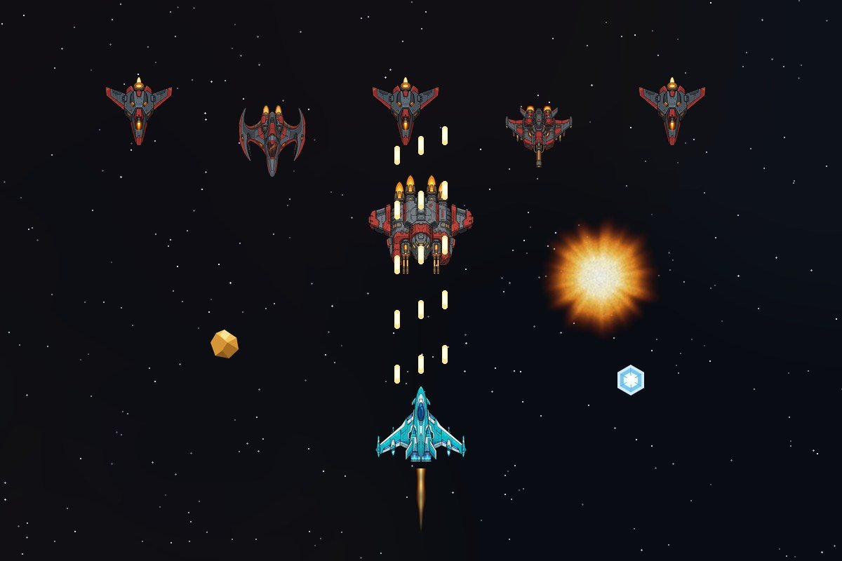 Slagfall gameplay: the Kestrel firing on a formation of salvage drones